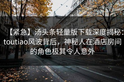 【紧急】汤头条轻量版下载深度揭秘：toutiao风波背后，神秘人在酒店房间的角色极其令人意外