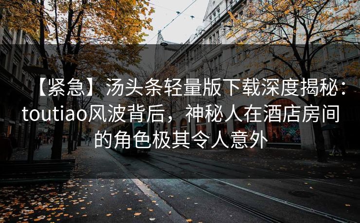 【紧急】汤头条轻量版下载深度揭秘：toutiao风波背后，神秘人在酒店房间的角色极其令人意外